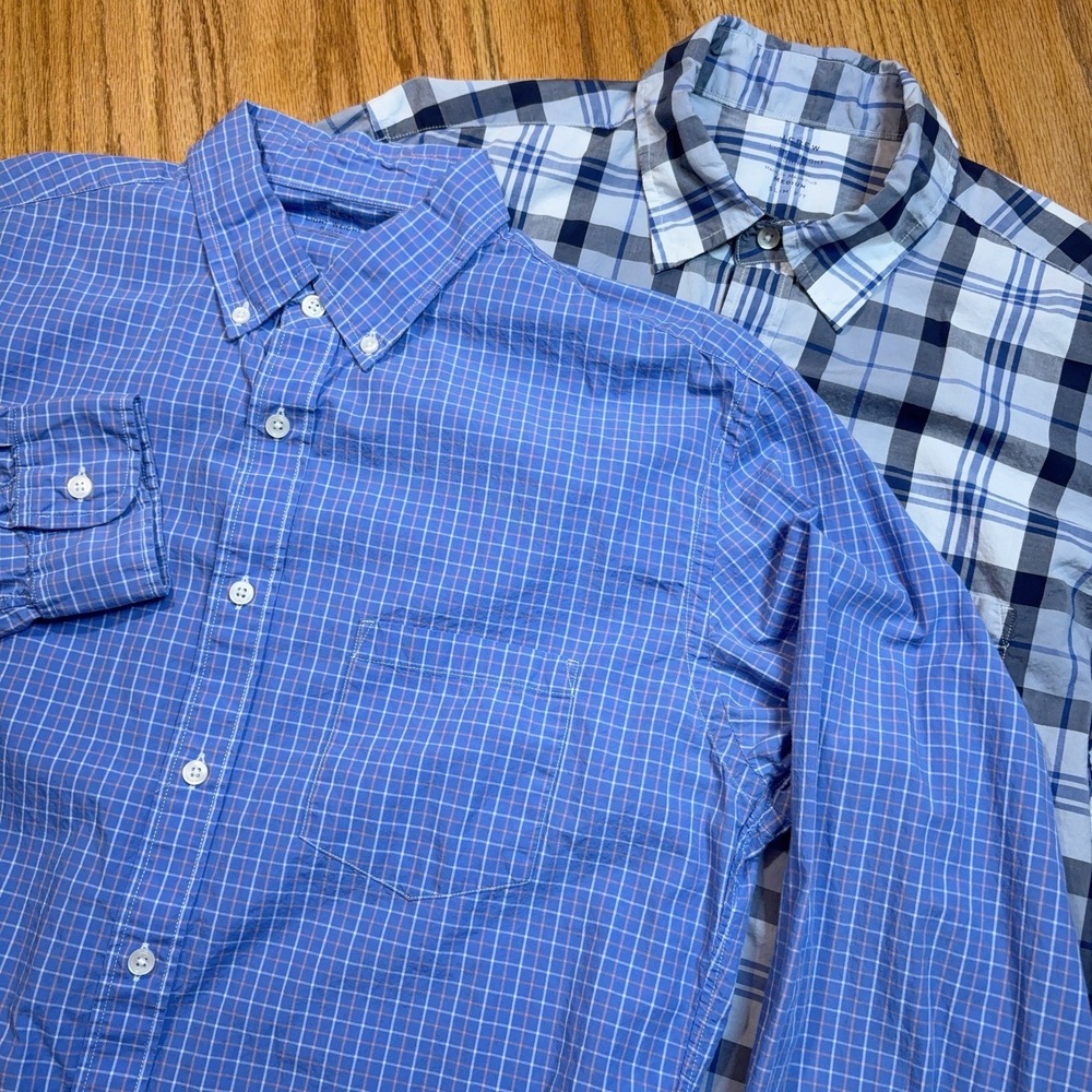 J.Crew Light Weight Shirts Mens Medium Button Down Blue Plaid Long Sleeve Lot 2